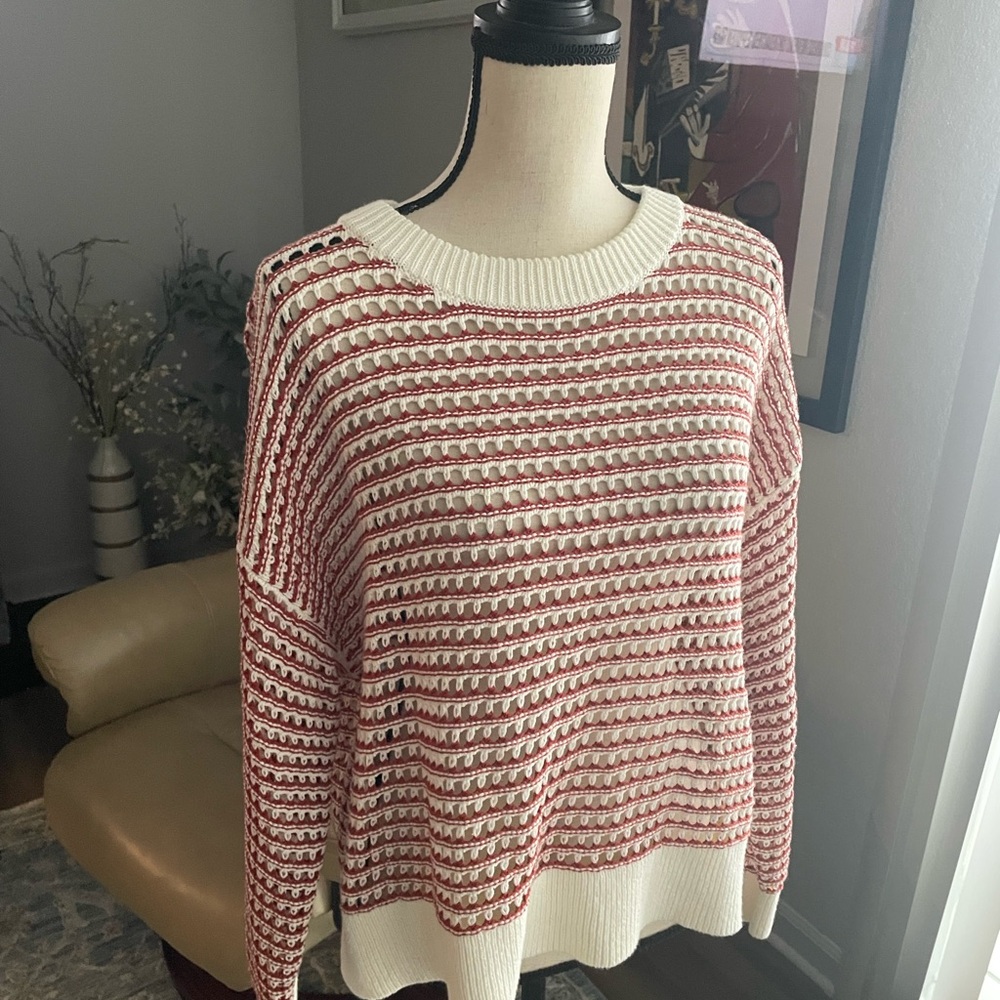 Old Navy Women's Sweater in Red and Cream Stripes